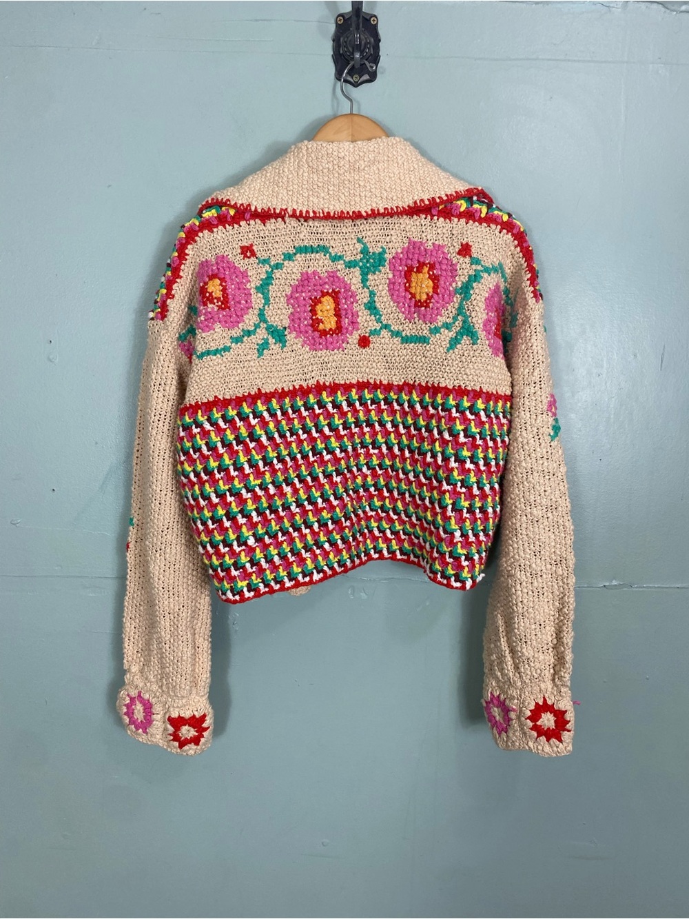 Free People Strawberry Cardi Crochet Cardigan Floral Medium - Picture 6 of 13